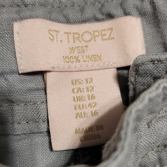 St. Tropez West Grey 100% Linen Drawstring Shorts Size 12 - Picture 4 of 4